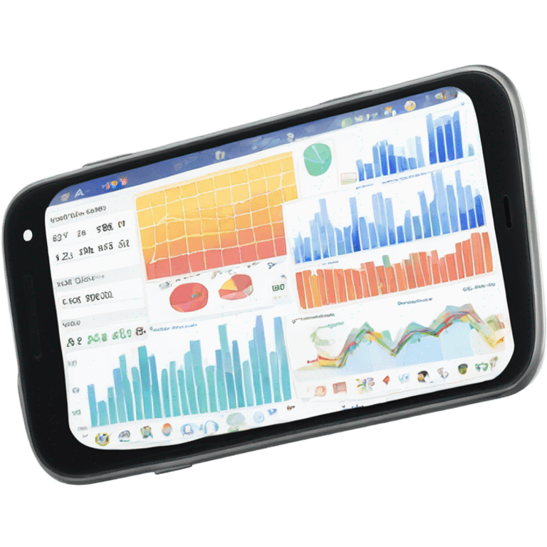 smartphone showing a website dashboard with charts emoji