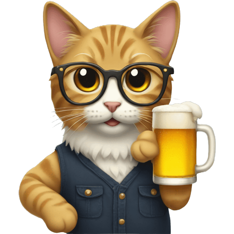 Cat wearing glasses holding a beer emoji