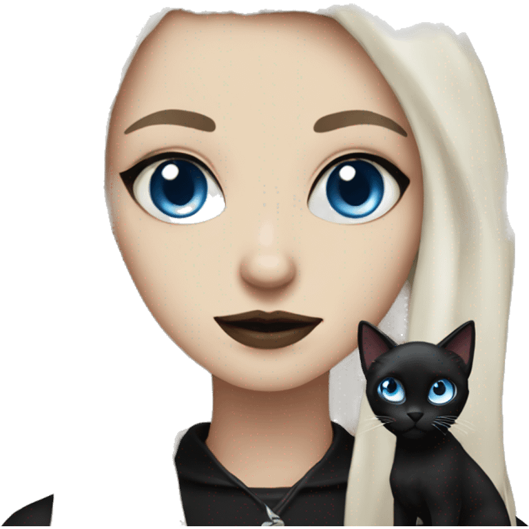 goth girl with blue eyes and black cat emoji