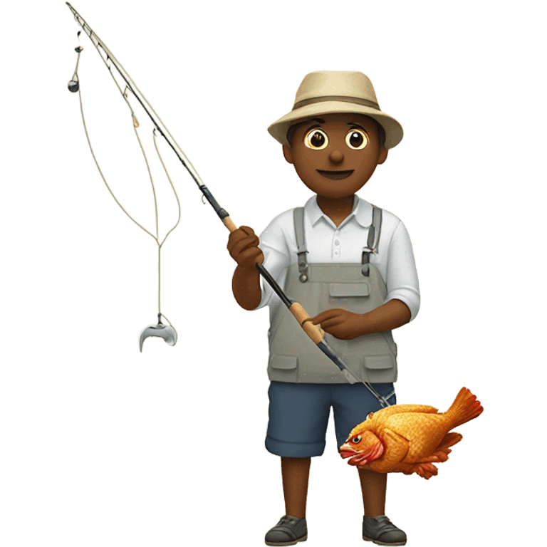 person fishing with fried chicken on the fishing pole as bait emoji