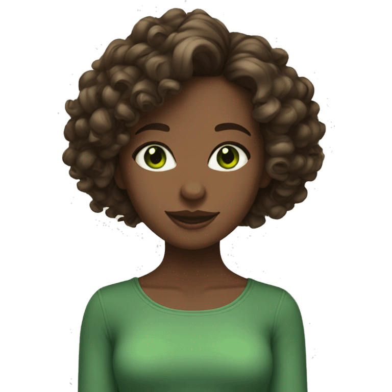 Girl with medium length brown curls with green eyes  emoji