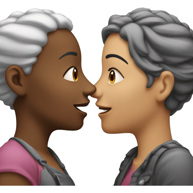 One woman whispers into the ear of another woman closing by hand emoji