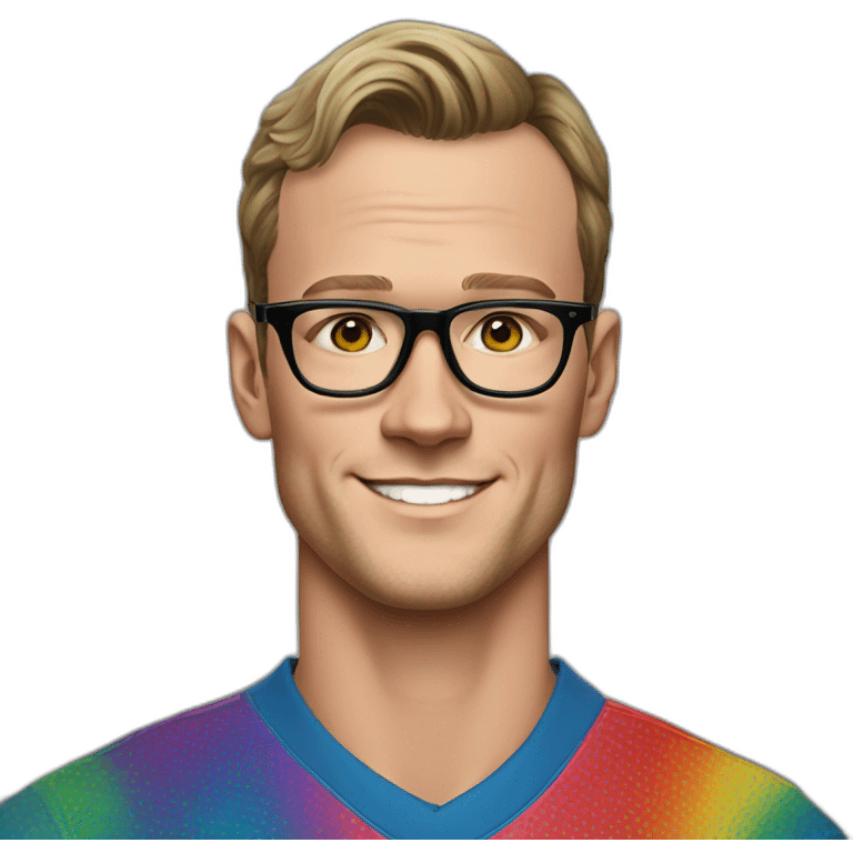 Jonathan Toews wearing glasses and rainbow clothes emoji