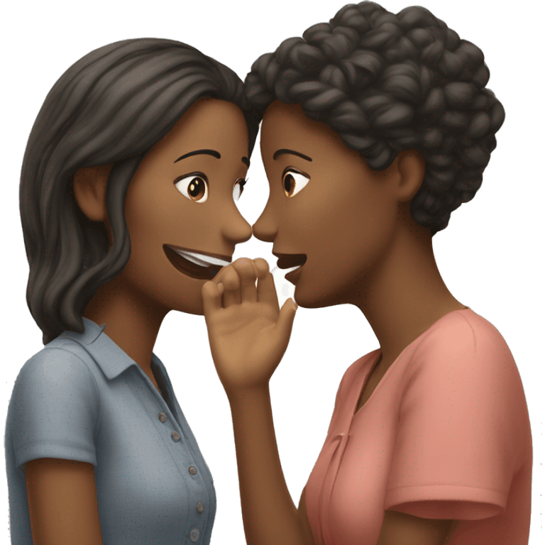 One woman whispers into the ear of another woman closing by hand emoji