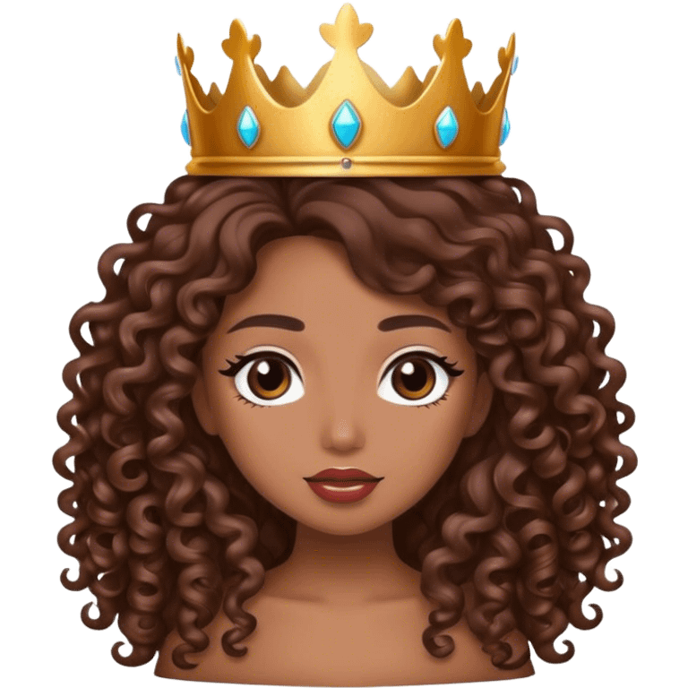 Brown girl diva long curly hair with crown emoji