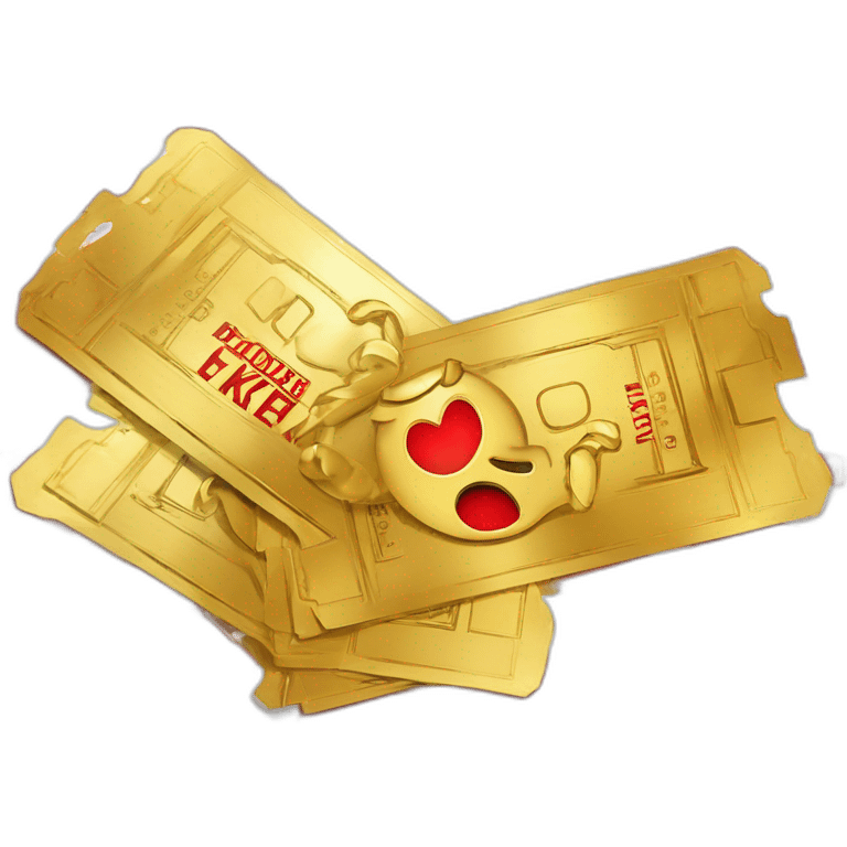 Illustrate golden tickets to a premiere event, against a red carpet entrance." emoji