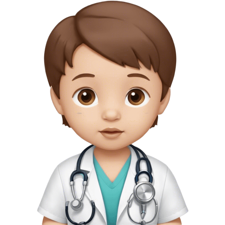 Baby, 6 months, with a stethoscope, brown hair emoji