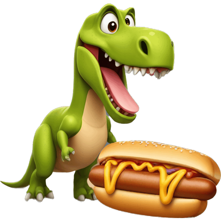 Dinosaur with hot dog emoji