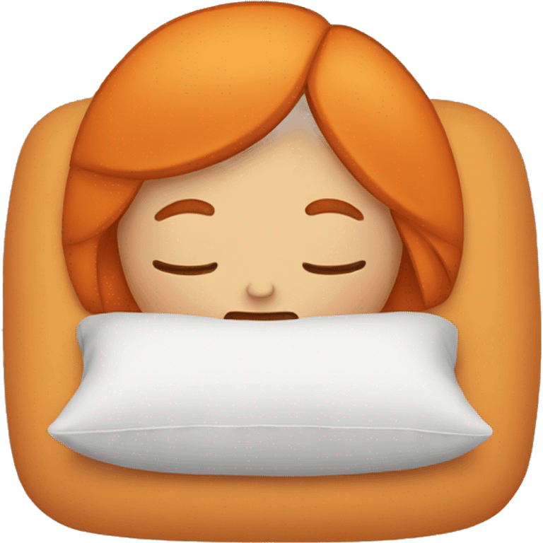 Tan girl with orange hair sleeping on pillow in bed emoji