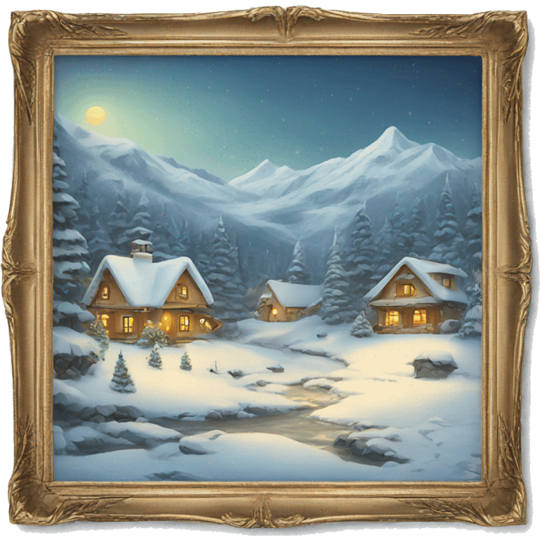 WINTER CHRISTMAS LANDSCAPE PICTURE WITH FRAME emoji