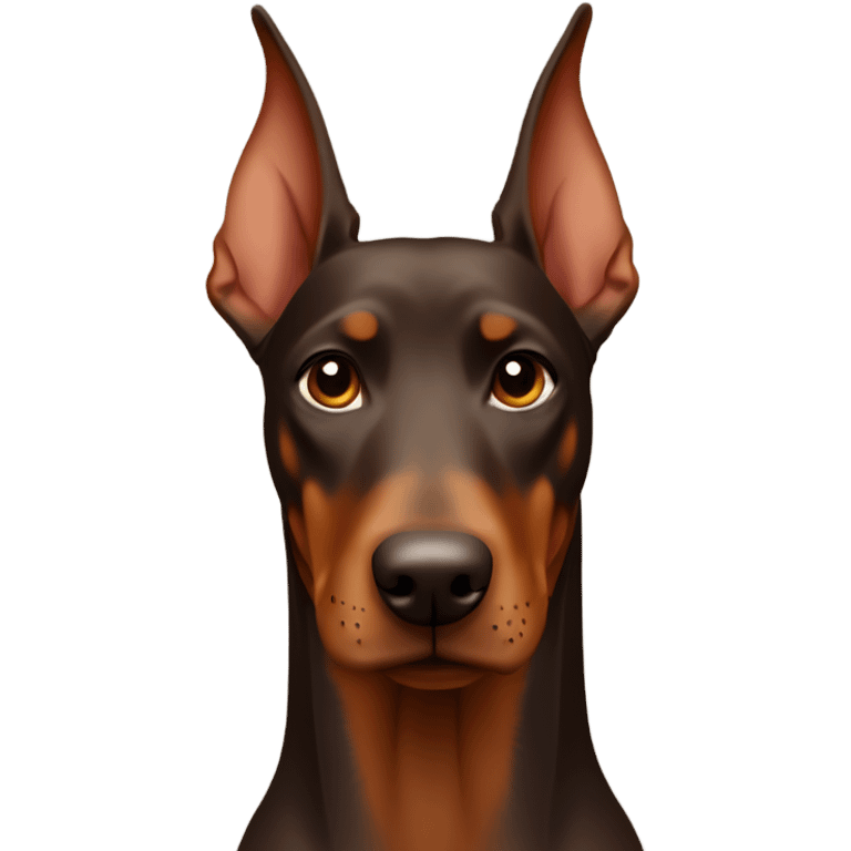 Different shades of brown Doberman without cropped ears looking forward and happy  emoji