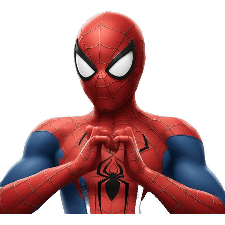 Spiderman making heart hands emoji