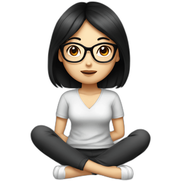 Asian girl with black hair and glasses Cross legged emoji