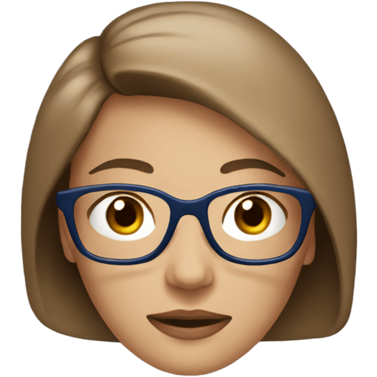 brunette woman red sweater, blue eyes, glasses emoji