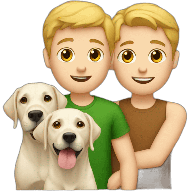 two white boys with labrador in the third place emoji