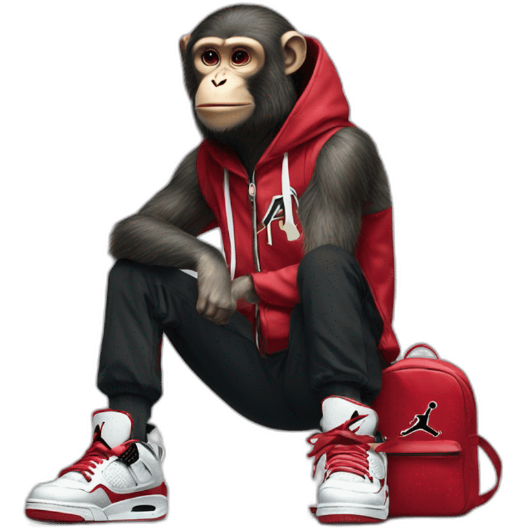 Monkey wearing Jordan 4 on its  feet with a bunch of Nike clothes emoji