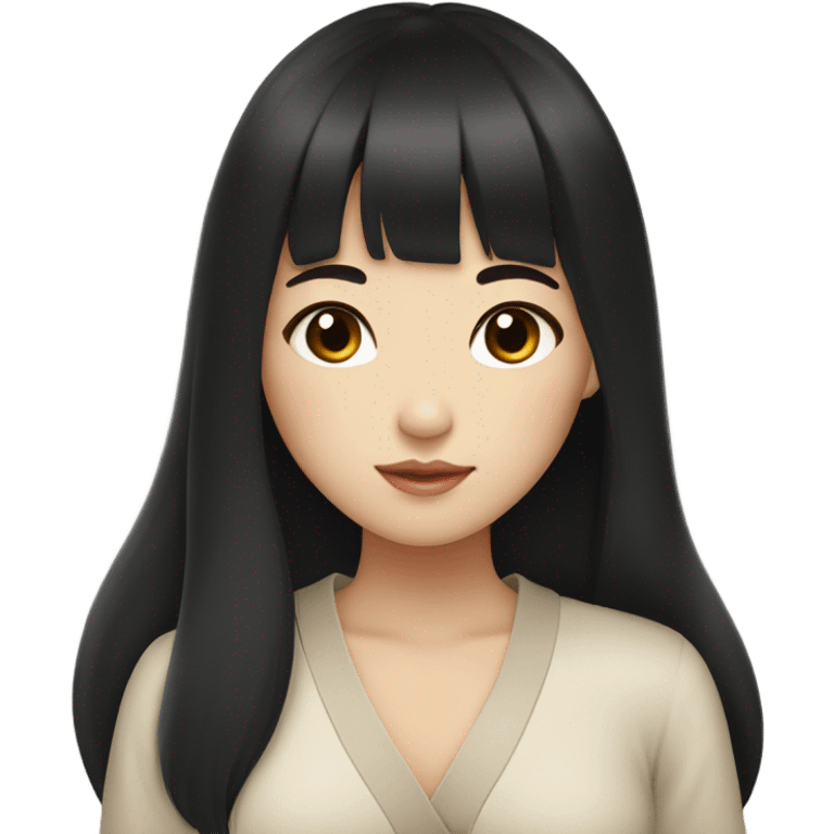 Beautiful girl,Black hair,long hair,Bang hair,Beige eyes,Korean emoji