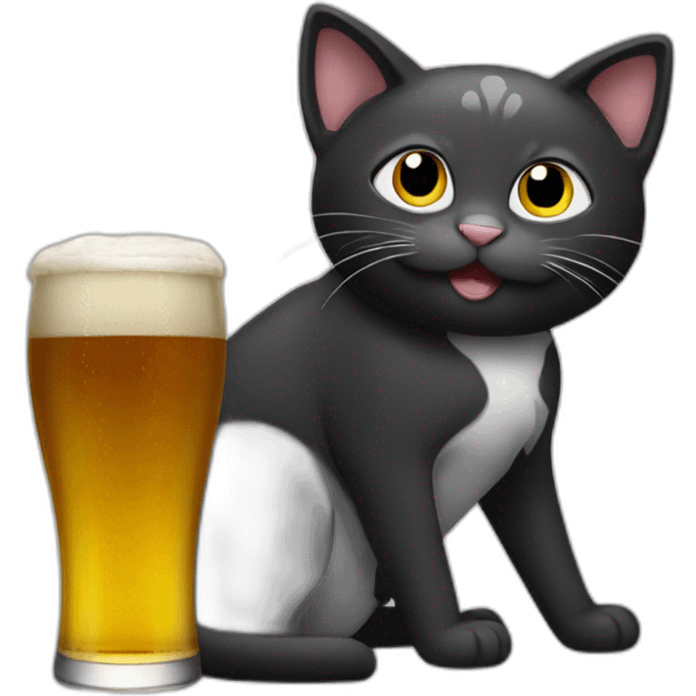 Cat black and white and beer emoji