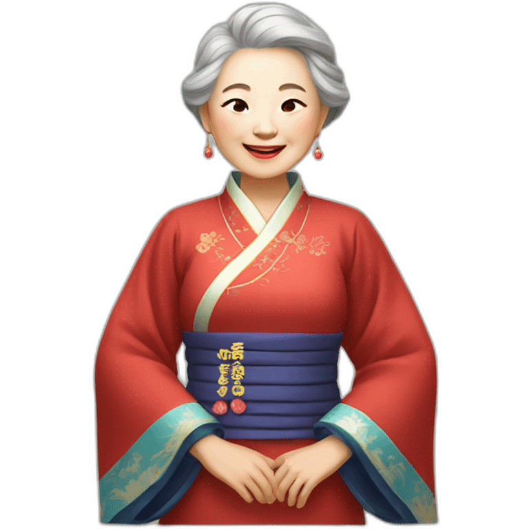 Chinese senior lady with nice smile dress traditional Chinese dress emoji