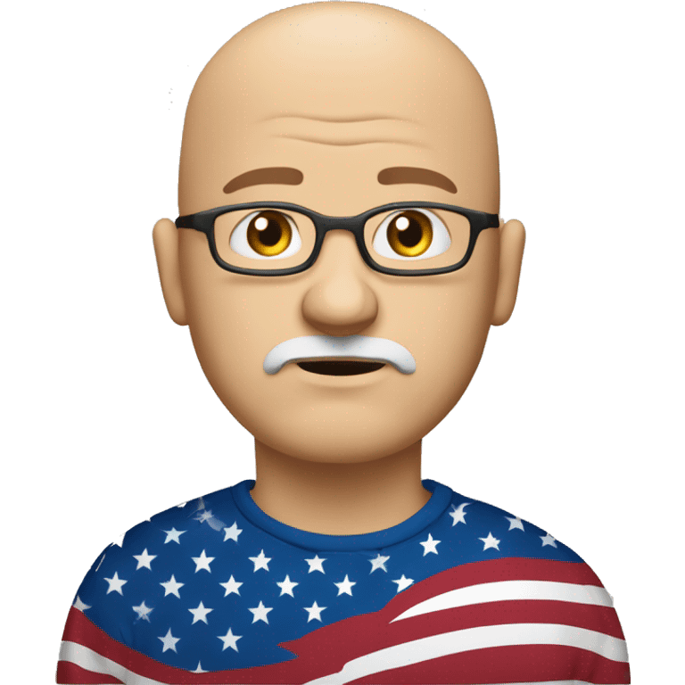 Middle aged Bald white guy with goatee who looks sad wearing a American flag shirt emoji