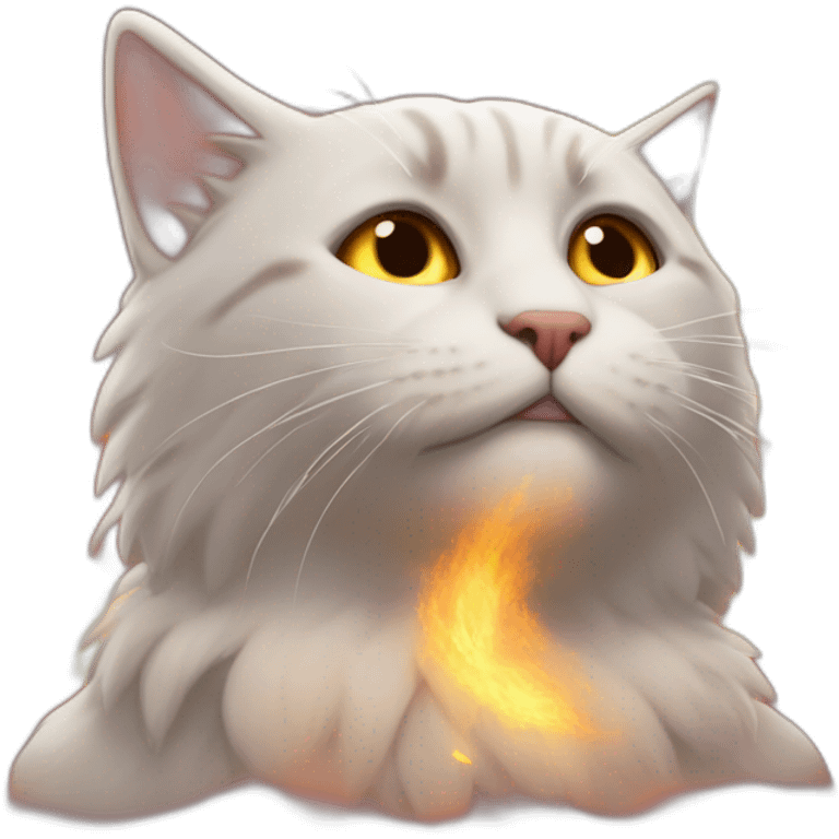 Gato con alas en un cielo de fuego emoji