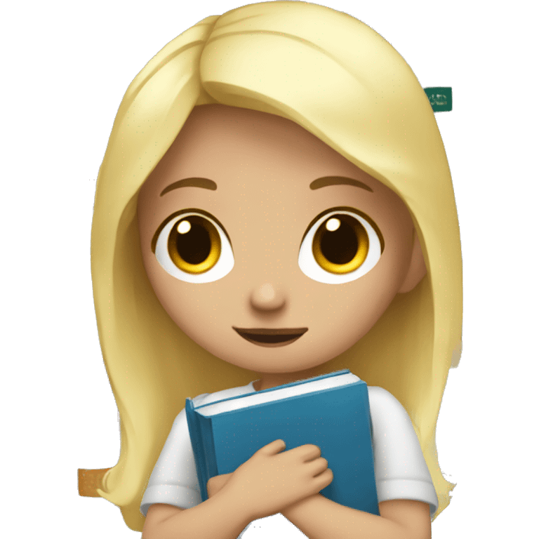 White blonde girl with her arms full of books while crying emoji