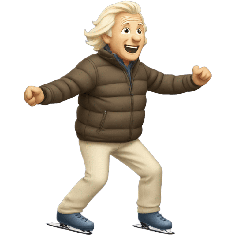 Old man with blond hair at a ski resort dancing emoji