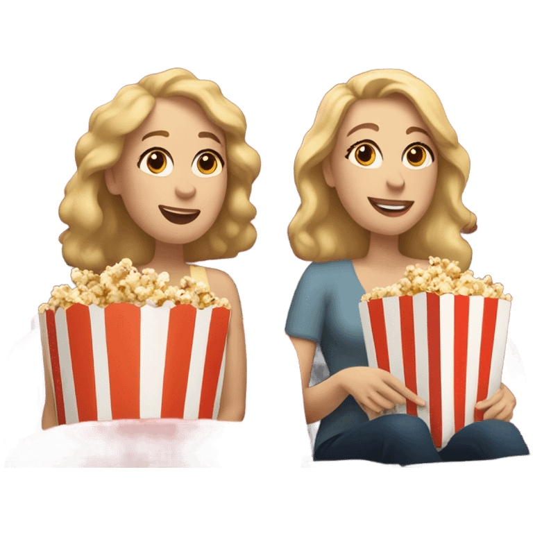 3 white women at the movies with popcorn emoji