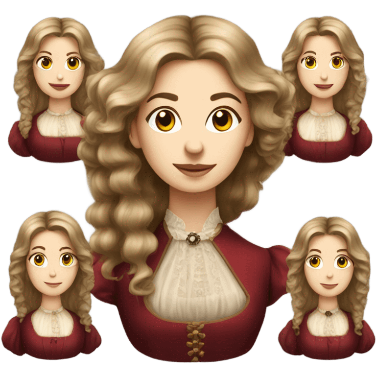 Victorian era lady dark blond and long hair using a dark red dress emoji