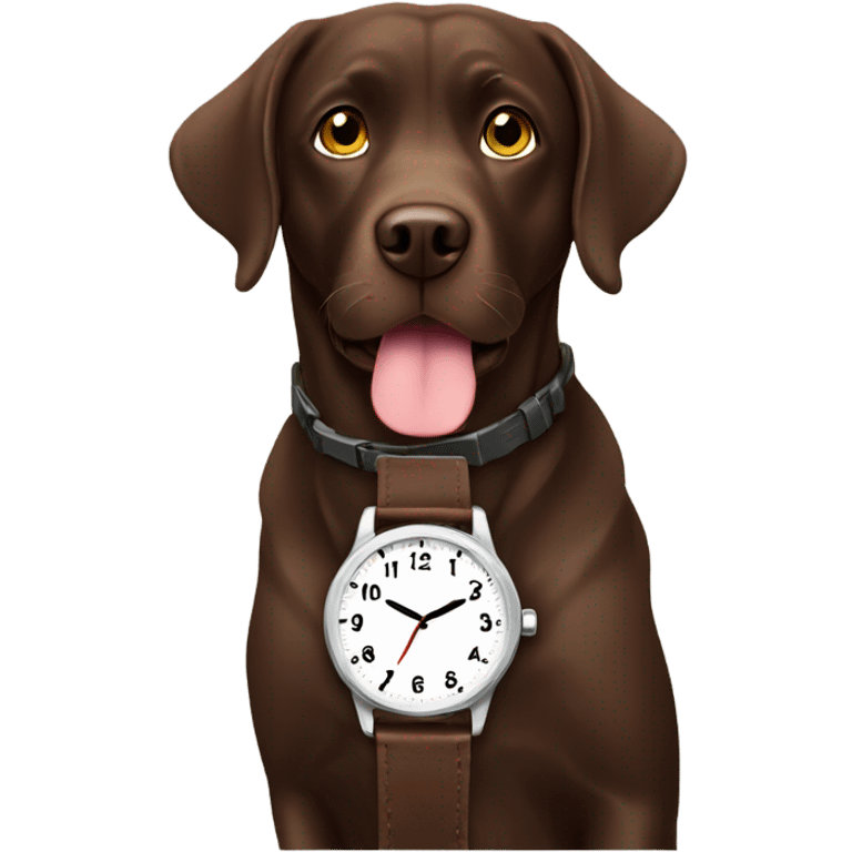 Chocolate lab looking at watch emoji