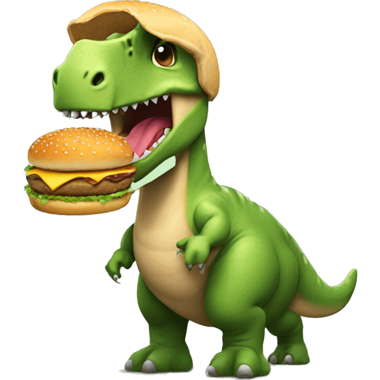 A dinosaur eating a hamburger emoji