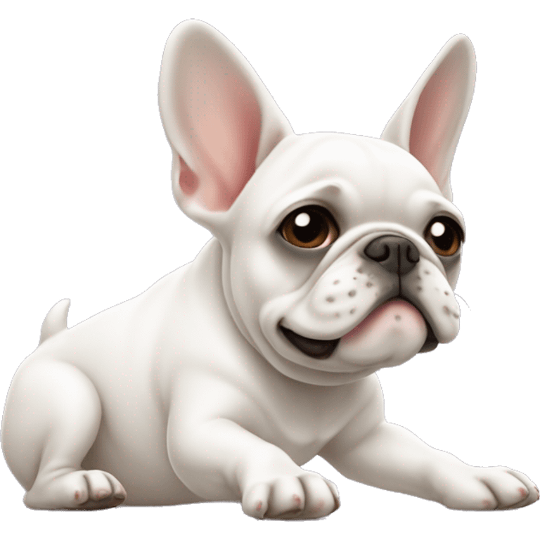 White French Bulldog doing downward dog in a playful manner  emoji