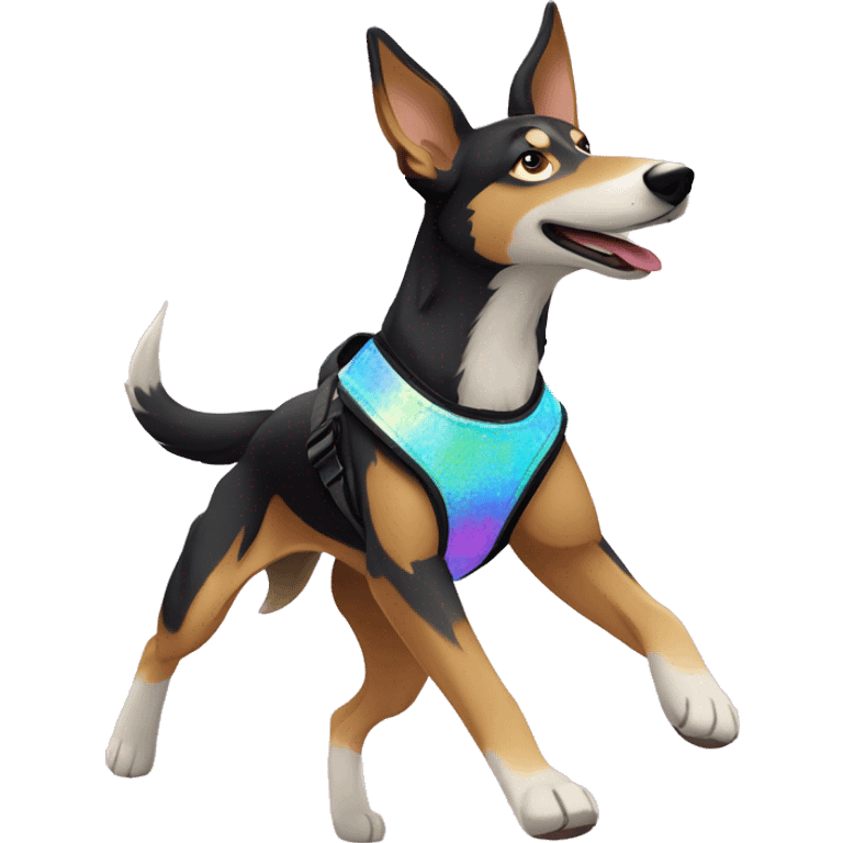  saluki German shepherd husky and holographic harness running emoji