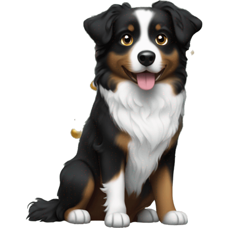 Small black australian shepherd dog Christmas tree emoji