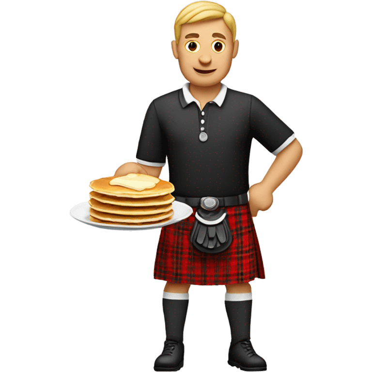 Golfer in kilt holding a plate of pancakes emoji