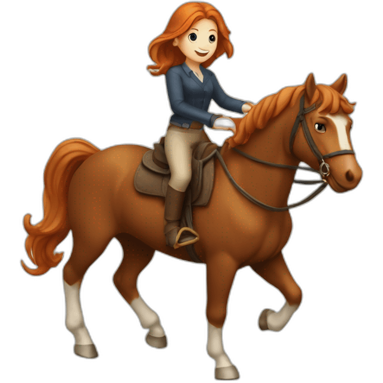 Fille rousse sur un cheval qui saute emoji