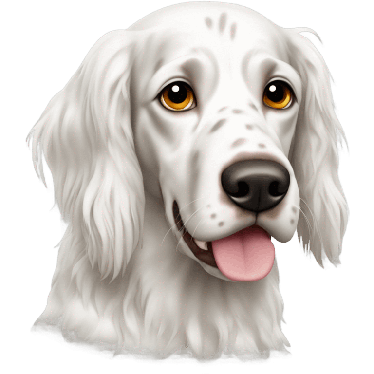 White English setter with one brown eye and brown ears emoji