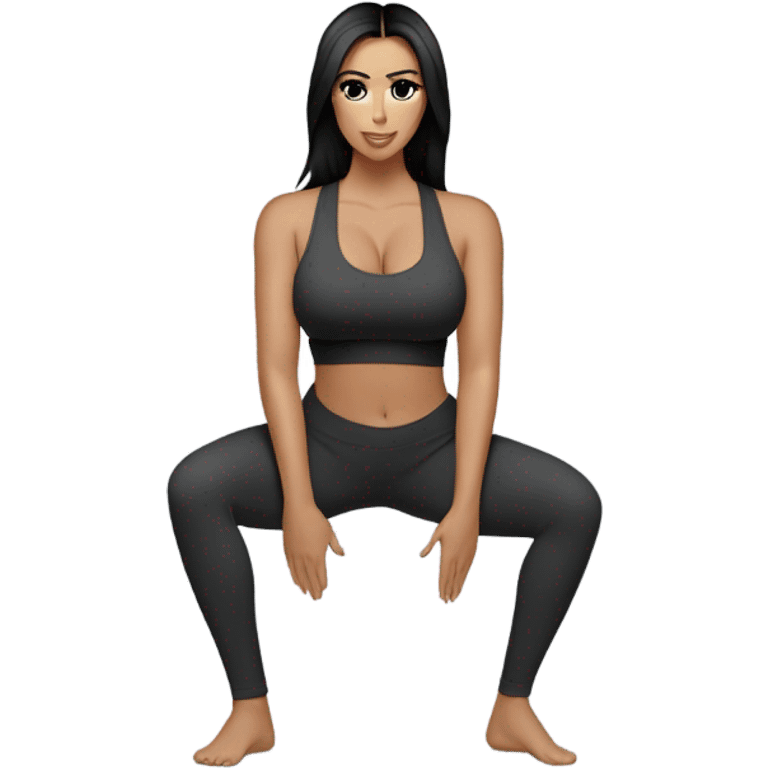 Kim K squatting in yoga pants emoji