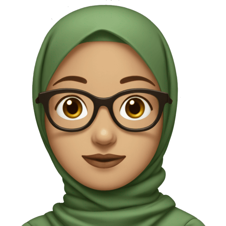 Fair skin hijabi with dark green glasses and brown eyes and a mole on the chin emoji