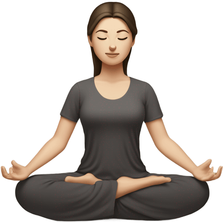 white girl with dark brown hair in zen meditation position emoji