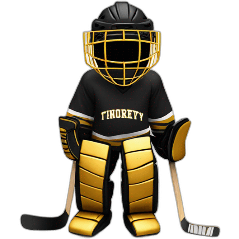 Ice hockey goalie with black and gold pads emoji