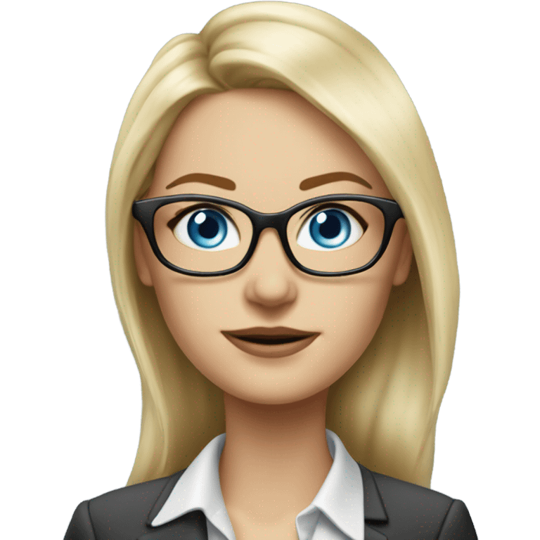 Pretty Caucasian blonde woman with glasses in a suit working, hyper realistic with blue eyes  emoji