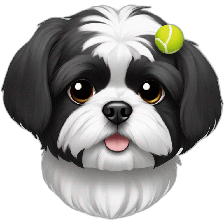 shih tzu dog black and white holding a tennis ball emoji