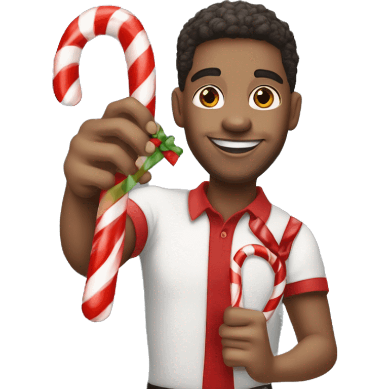 kappa alpha psi member holding candy cane and making “okay” symbol with other hand emoji