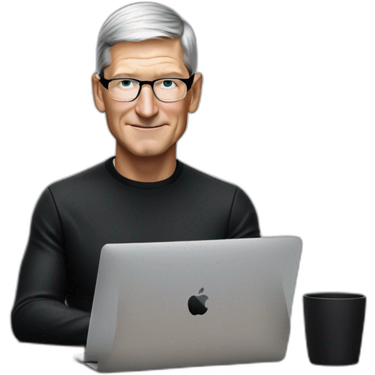 tim cook with macbook pro on desk all black emoji