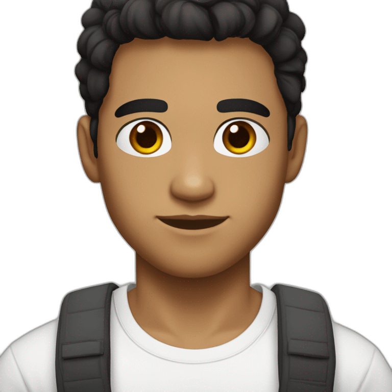 a young man, white skin, shorter black-brown hair and dark brown eyes wearing a white t-shirt emoji