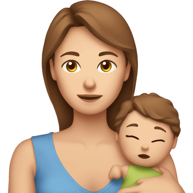  tired caucasian mother with brown hair holding newborn baby emoji