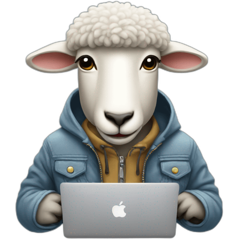 a sheep in a jacket with a macbook emoji