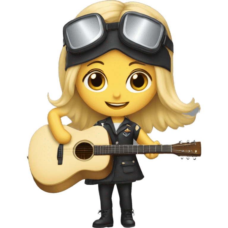 blonde girl with pilot goggles playing guitar emoji