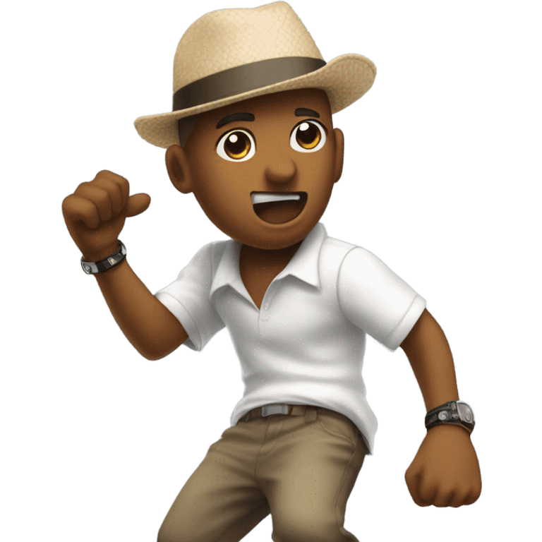 B-boy with Kangol panama hat showing a bite move emoji